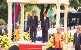 Lễ đón trọng thể Tổng Bí thư Tô Lâm thăm cấp Nhà nước tới Vương quốc Campuchia