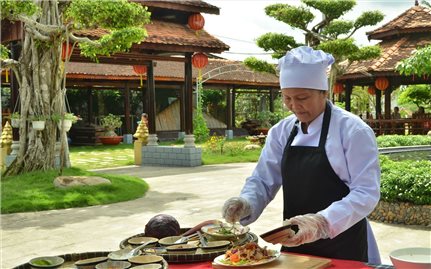 Vegetarian dishes made from banana plants by Cao Dai region and Buddhist followers in Tay Ninh province