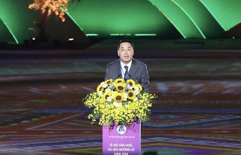 Chủ tịch UBND tỉnh Lào Cai Nguyễn Tuấn Anh phát biểu khai mạc Lễ hội Văn hóa, Du lịch Mường Lò năm 2026