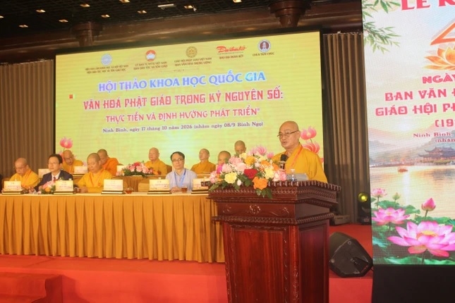 Hòa thượng Thích Minh Hiền phát biểu khai mạc Hội thảo