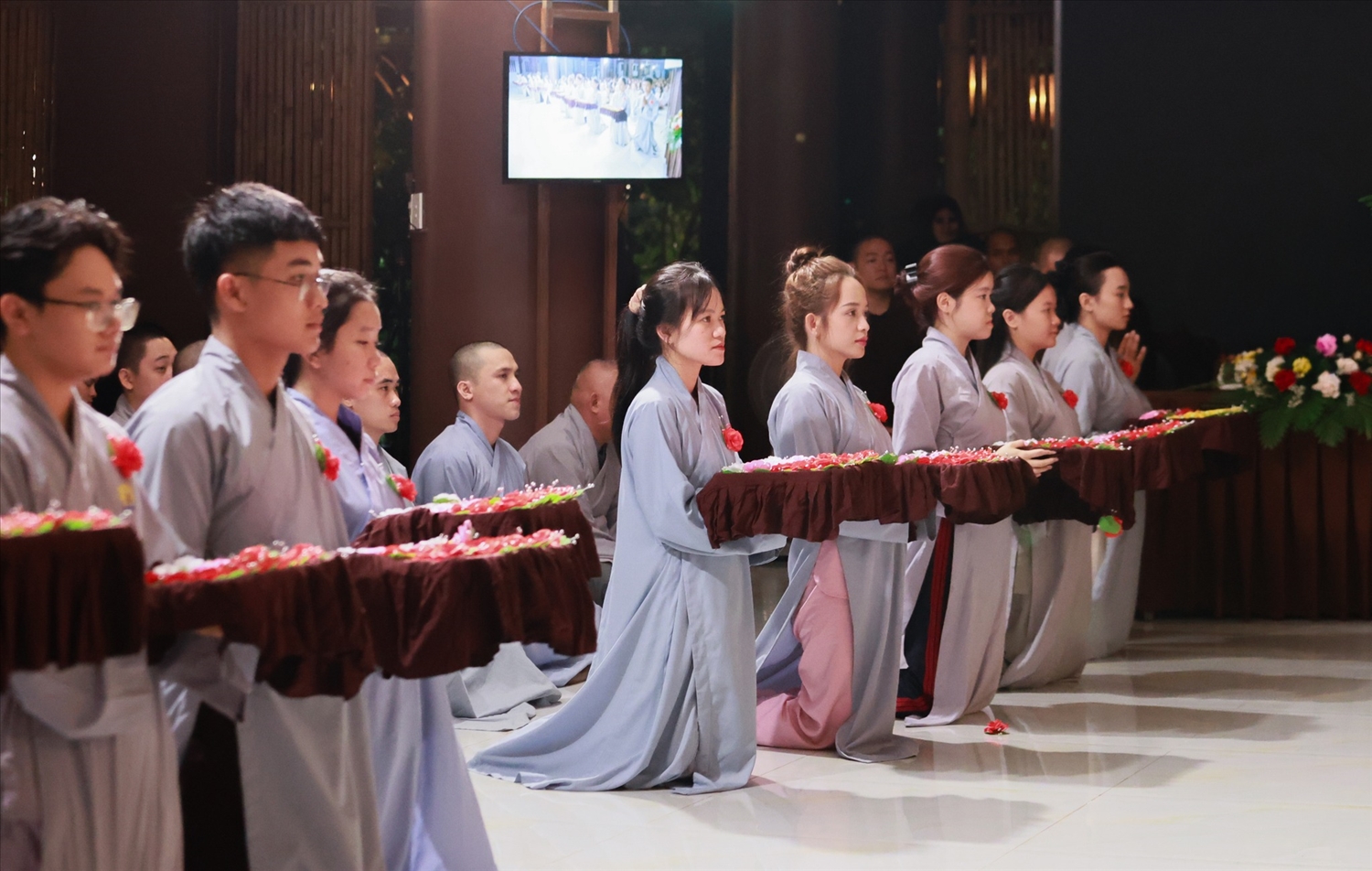 Buddhists reflect deeply during the Filial Piety festival at Khanh An Monastery, Ho Chi Minh city 