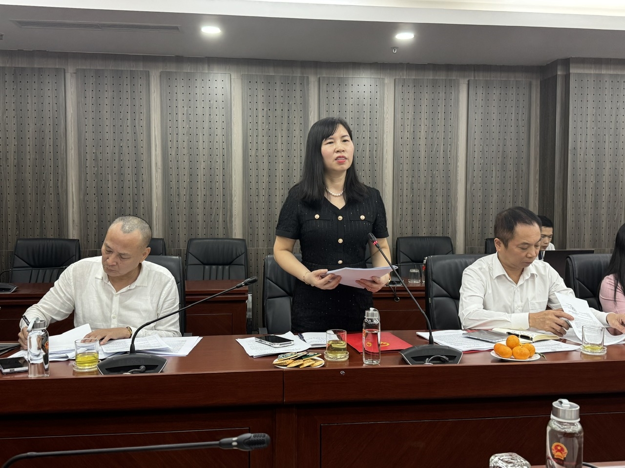 Các thành viên Hội đồng phối hợp phổ biến giáo dục pháp luật Trung ương phát biểu tại buổi làm việc.