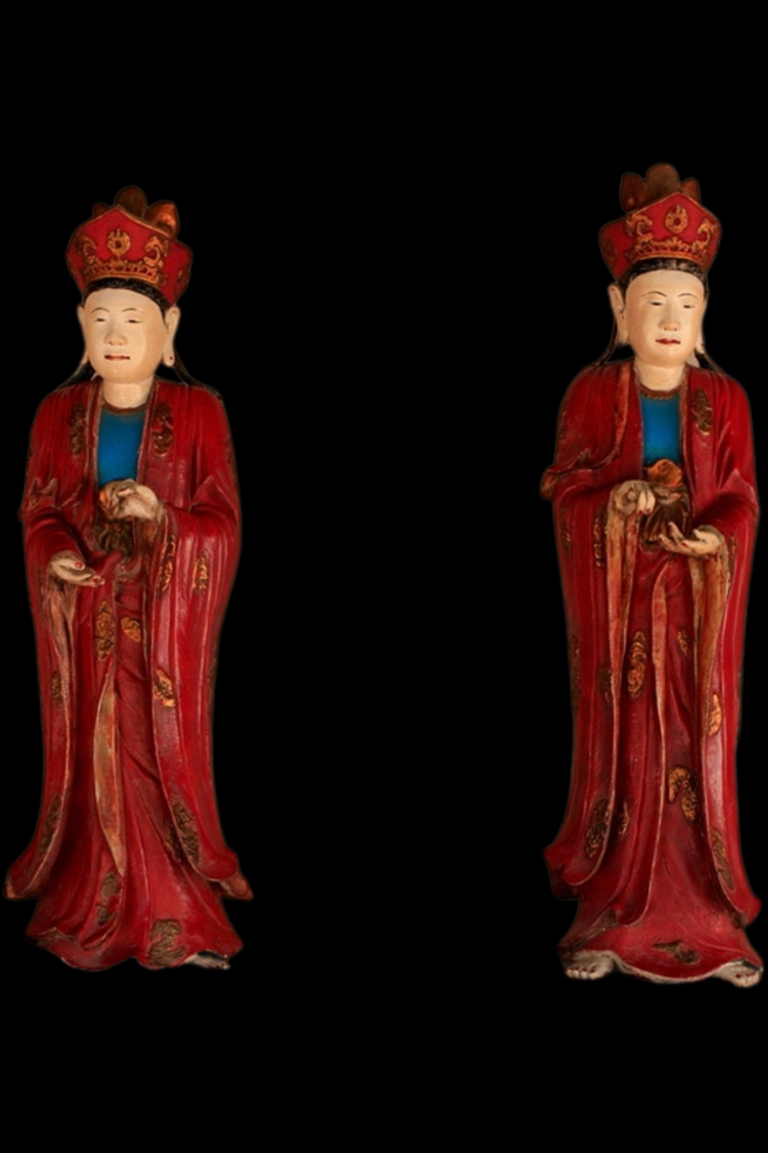 Two clay statues of Bodhisattvas covered with lacquer at Nom pagoda