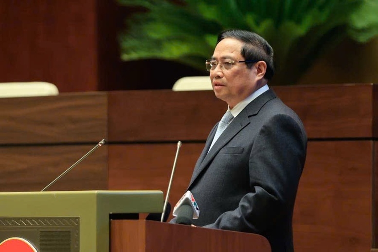 Thủ tướng Chính phủ Phạm Minh Chính phân tích 12 nội dung cốt lõi của chương trình hành động Ảnh: VGP/Nhật Bắc