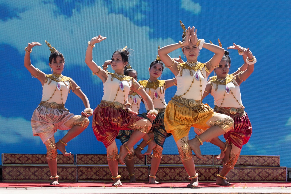 The graceful Khmer girls perform the Rom Vong dance.