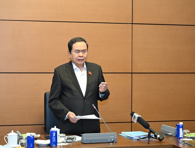 Chủ tịch Quốc hội Trần Thanh Mẫn phát biểu tại cuộc họp. (Ảnh: DUY LINH)