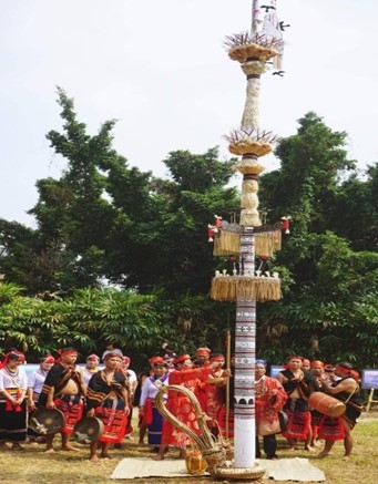 Một cây nêu truyền thống của người Co thường cao từ 5-9m được chia thành nhiều tầng nấc với ý nghĩa biểu tượng rõ rệt