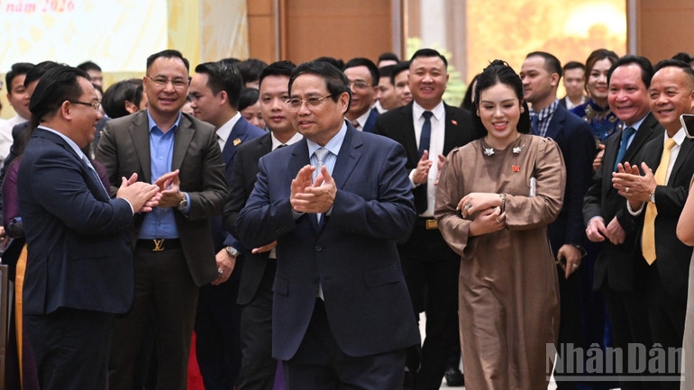 Thủ tướng Chính phủ Phạm Minh Chính tới dự Hội nghị doanh nghiệp góp phần vào tăng trưởng hai con số. (Ảnh: Trần Hải)