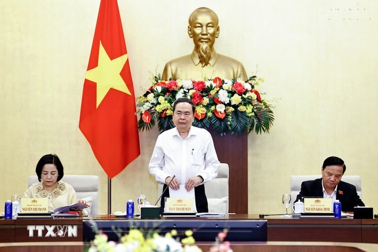 Chủ tịch Quốc hội chủ trì cuộc họp về chuẩn bị Kỳ họp thứ nhất, Quốc hội khóa XVI - Ảnh: TTXVN