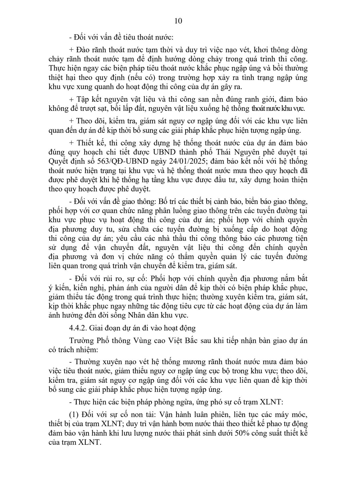 Quyết định Phê duyệt kết quả thẩm định báo cáo đánh giá tác động môi trường của Dự án đầu tư cơ sở vật chất cho Trường Phổ thông Vùng cao Việt Bắc (điều chỉnh) tại phường Quyết Thắng, tỉnh Thái Nguyên 11