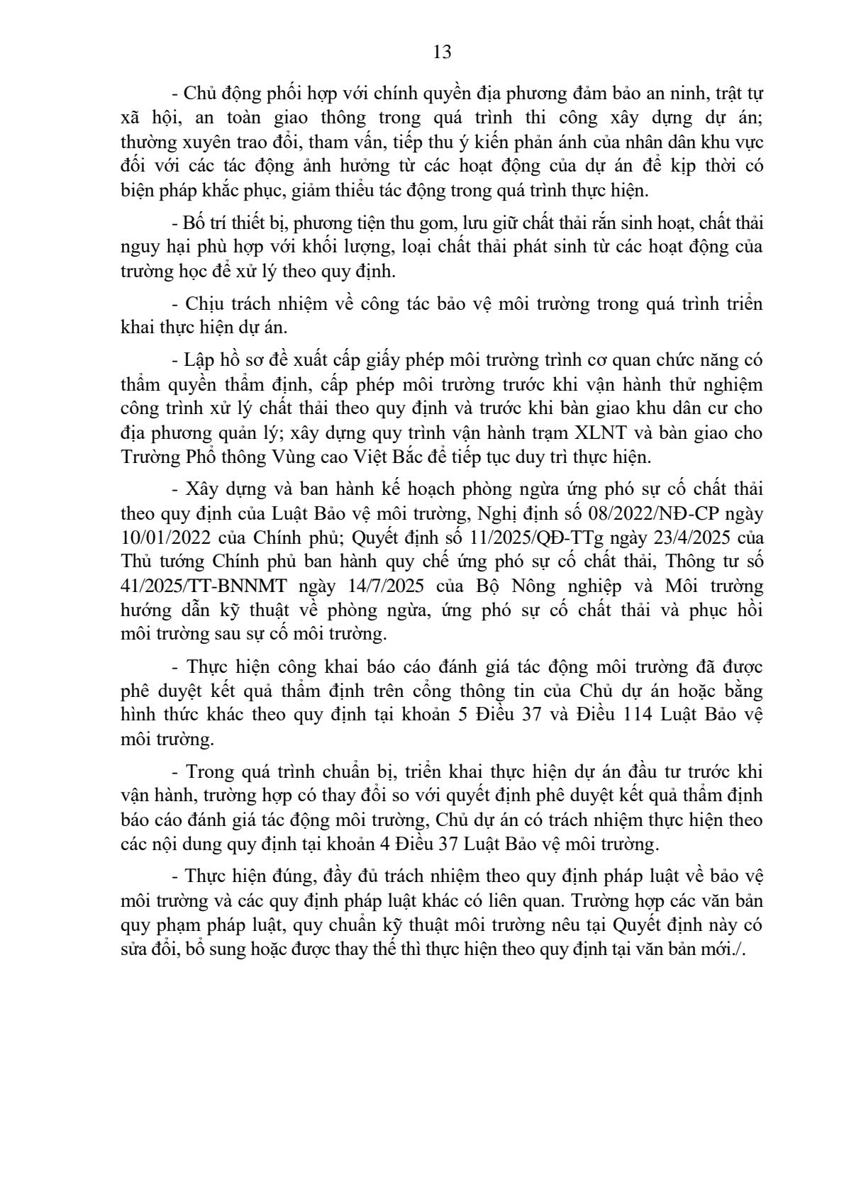 Quyết định Phê duyệt kết quả thẩm định báo cáo đánh giá tác động môi trường của Dự án đầu tư cơ sở vật chất cho Trường Phổ thông Vùng cao Việt Bắc (điều chỉnh) tại phường Quyết Thắng, tỉnh Thái Nguyên 14
