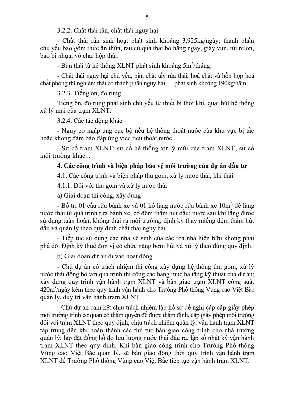 Quyết định Phê duyệt kết quả thẩm định báo cáo đánh giá tác động môi trường của Dự án đầu tư cơ sở vật chất cho Trường Phổ thông Vùng cao Việt Bắc (điều chỉnh) tại phường Quyết Thắng, tỉnh Thái Nguyên 6