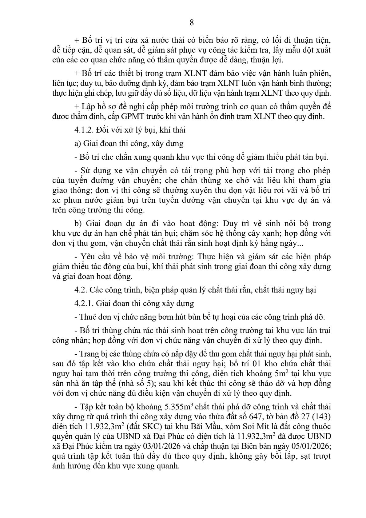 Quyết định Phê duyệt kết quả thẩm định báo cáo đánh giá tác động môi trường của Dự án đầu tư cơ sở vật chất cho Trường Phổ thông Vùng cao Việt Bắc (điều chỉnh) tại phường Quyết Thắng, tỉnh Thái Nguyên 9