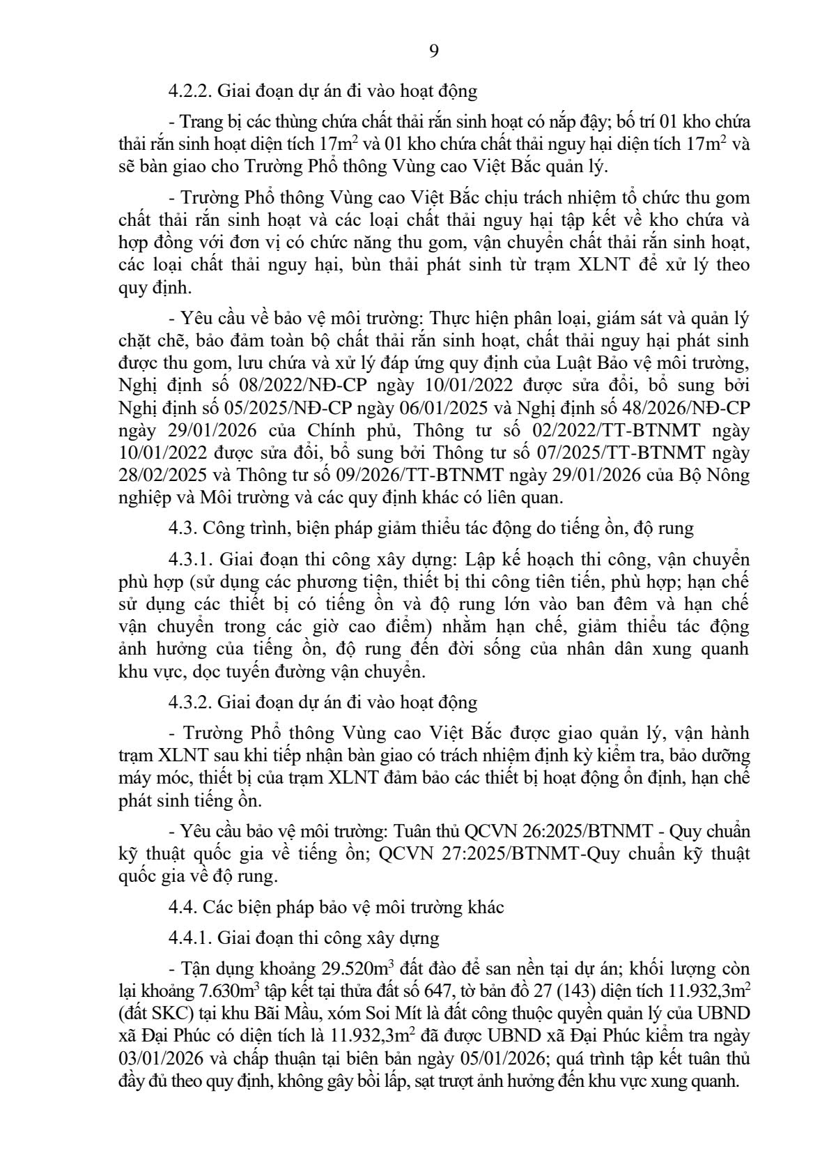 Quyết định Phê duyệt kết quả thẩm định báo cáo đánh giá tác động môi trường của Dự án đầu tư cơ sở vật chất cho Trường Phổ thông Vùng cao Việt Bắc (điều chỉnh) tại phường Quyết Thắng, tỉnh Thái Nguyên 10