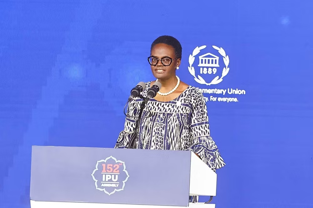 Chủ tịch Liên minh Nghị viện Thế giới (IPU) Tulia Ackson phát biểu. (Ảnh: DOÃN TẤN/TTXVN)