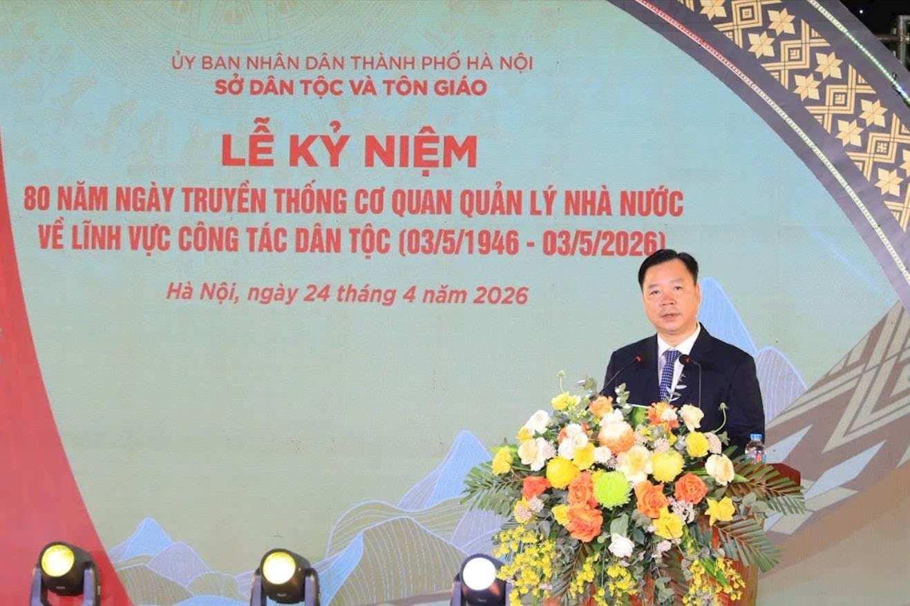 Giám đốc Sở Dân tộc và Tôn giáo Thành phố Hà Nội Nguyễn Sỹ Trường phát biểu khai mạc buổi lễ