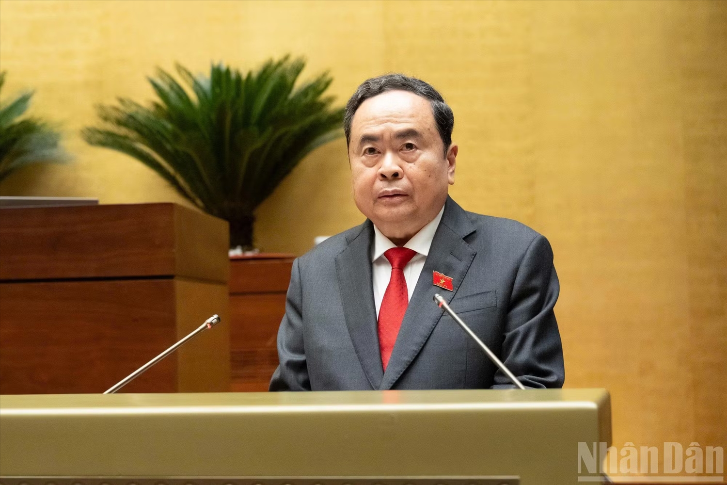 Chủ tịch Quốc hội Trần Thanh Mẫn phát biểu khai mạc Kỳ họp. (Ảnh: LINH NGUYÊN)