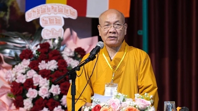 Hòa thượng Thích Quảng Tùng phát biểu tại Hội thảo.