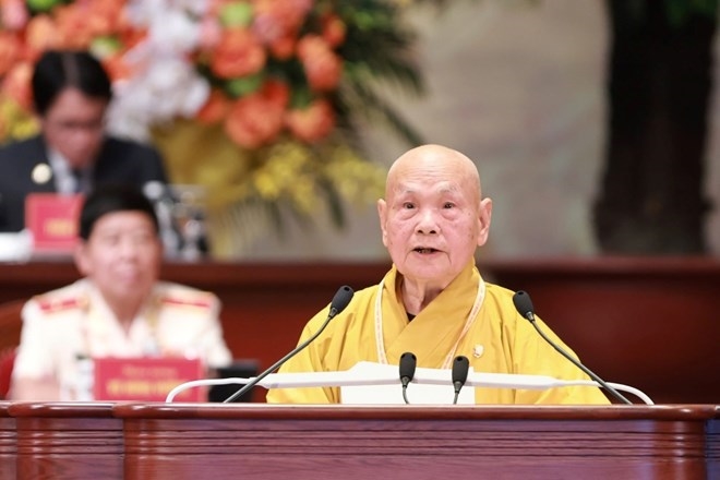 Theo Hòa thượng Thích Thiện Nhơn, Việt Nam đang bước vào kỷ nguyên mới, trong bối cảnh đó, tôn giáo nói chung, Phật giáo nói riêng khẳng định tinh thần nhập thế, phụng sự, góp phần xây dựng khối đại đoàn kết toàn dân tộc. Ảnh: Hải Nguyễn