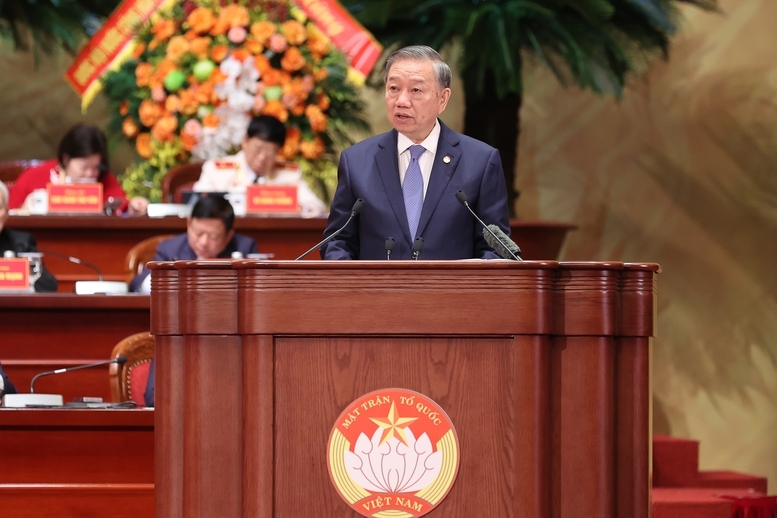 Tổng Bí thư, Chủ tịch nước Tô Lâm phát biểu chỉ đạo Đại hội đại biểu toàn quốc MTTQ Việt Nam lần thứ XI - Ảnh VGP/Nhật Bắc