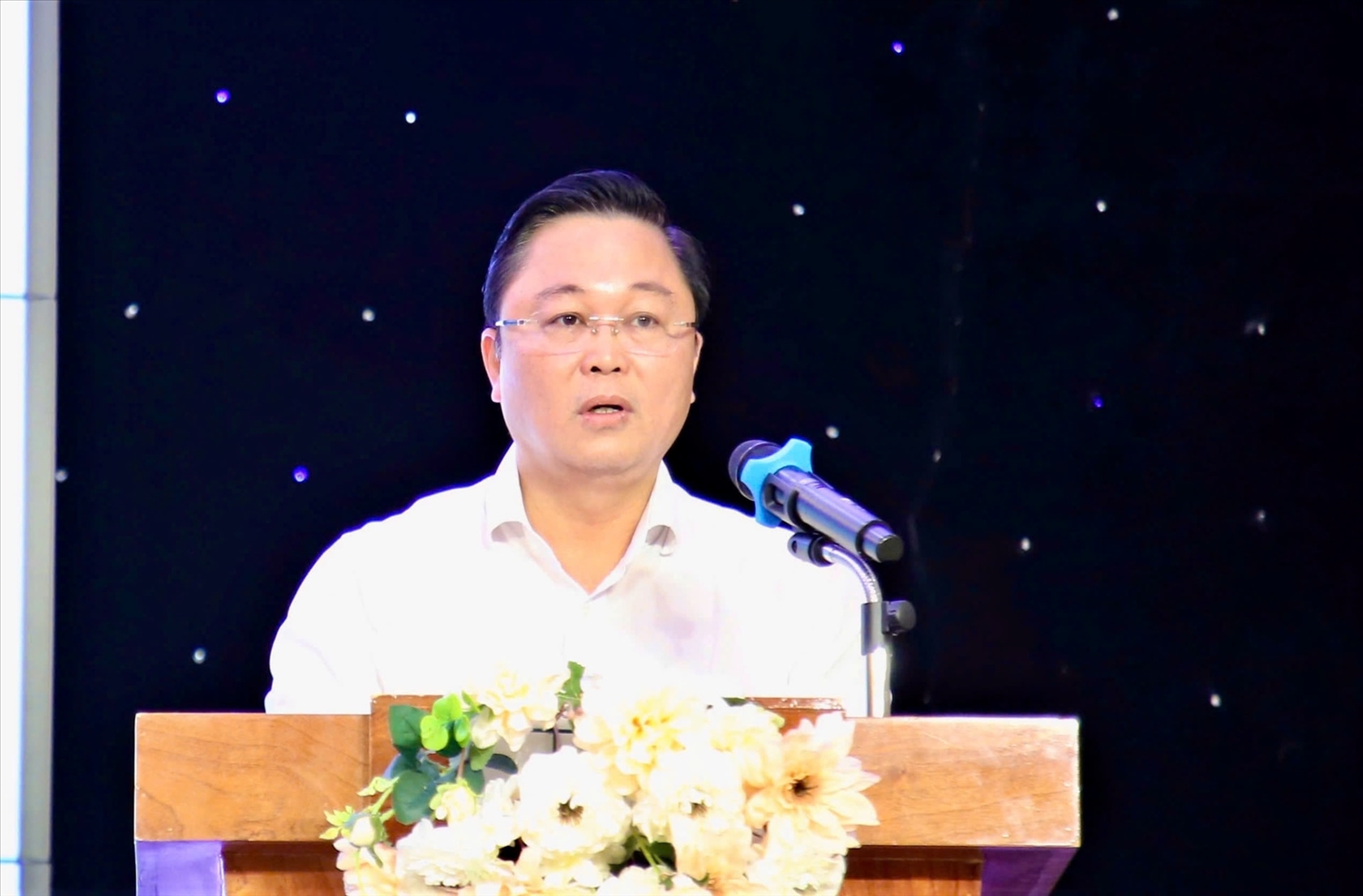 Chủ tịch Ủy ban Mặt trận Tổ quốc Việt Nam thành phố Lê Trí Thanh phát biểu tại Hội nghị.