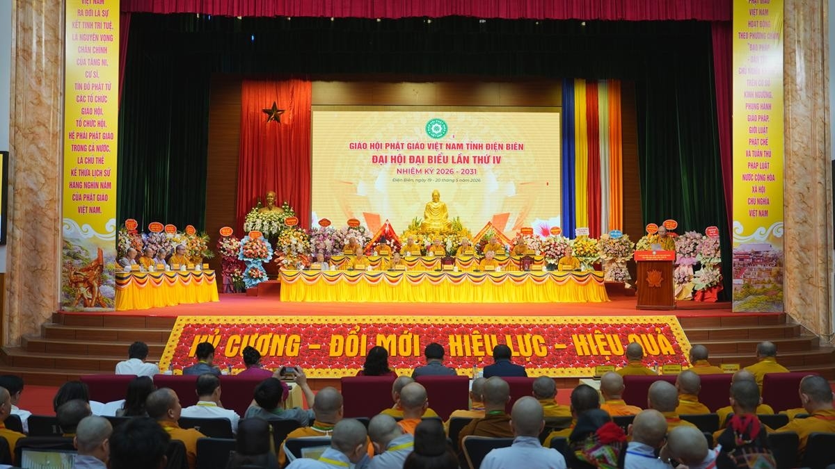Quang cảnh Đại hội đại biểu Phật giáo tỉnh Điện Biên lần thứ IV, nhiệm kỳ 2026-2031