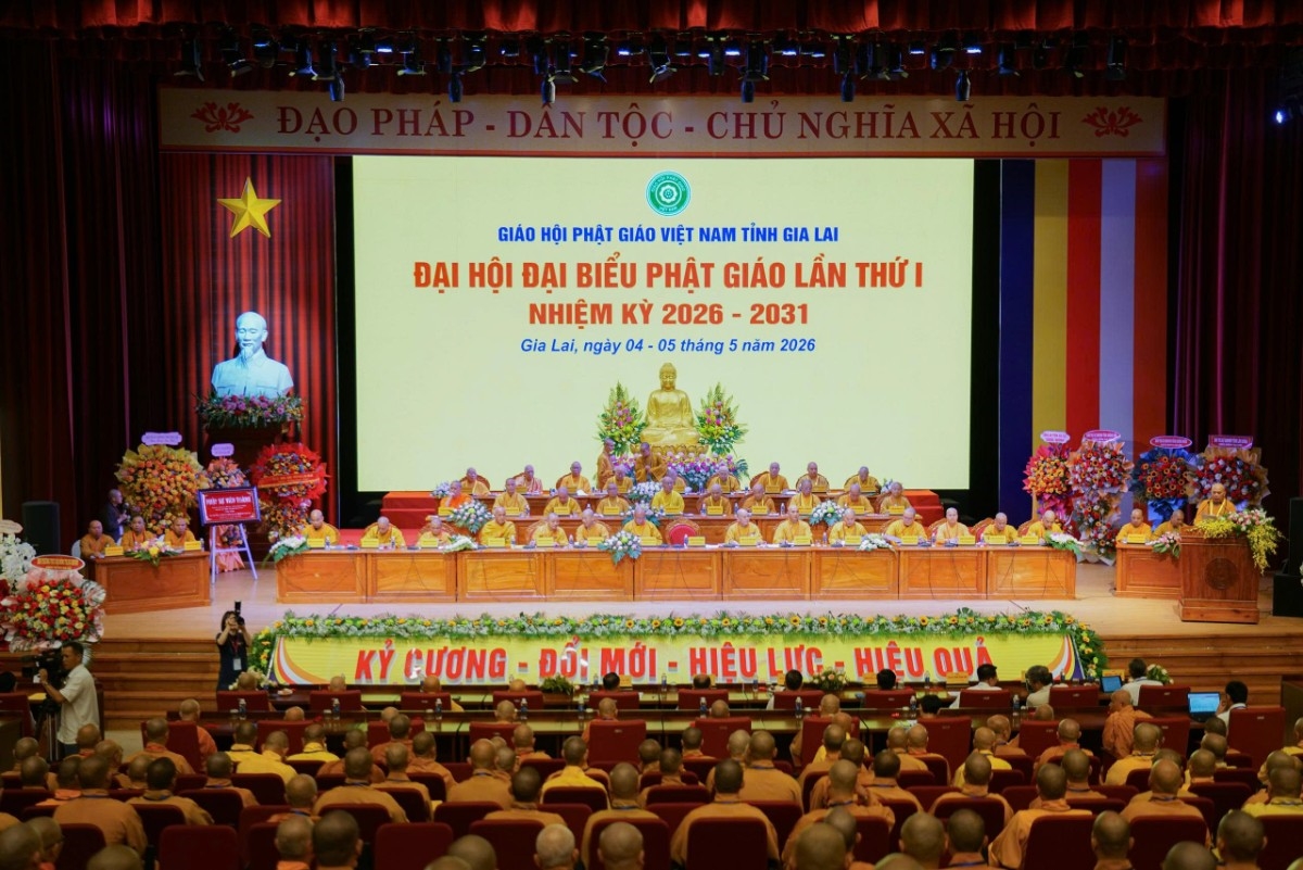 Ban Chứng minh, Chủ tọa đoàn, các đại biểu tham dự Đại hội đại biểu Phật giáo tỉnh Gia Lai, lần thứ I, nhiệm kỳ 2026-2031