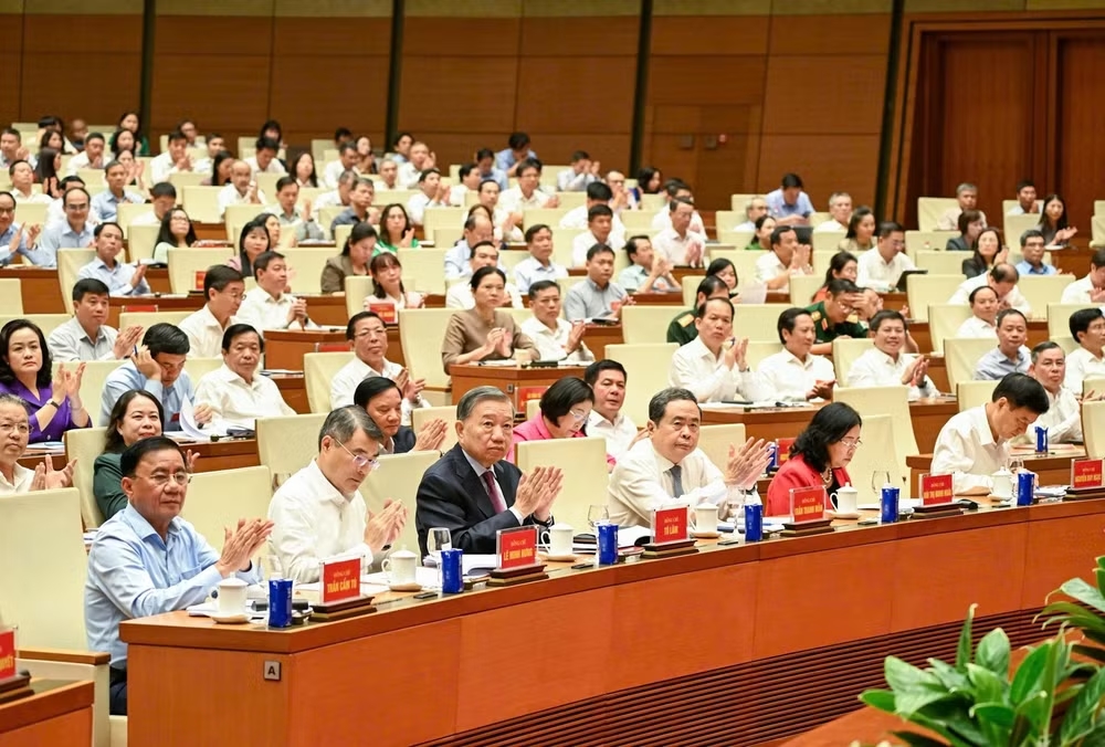 Tổng Bí thư, Chủ tịch nước Tô Lâm và các đồng chí lãnh đạo Đảng, Nhà nước và các đại biểu dự hội nghị. (Ảnh: DUY LINH)
