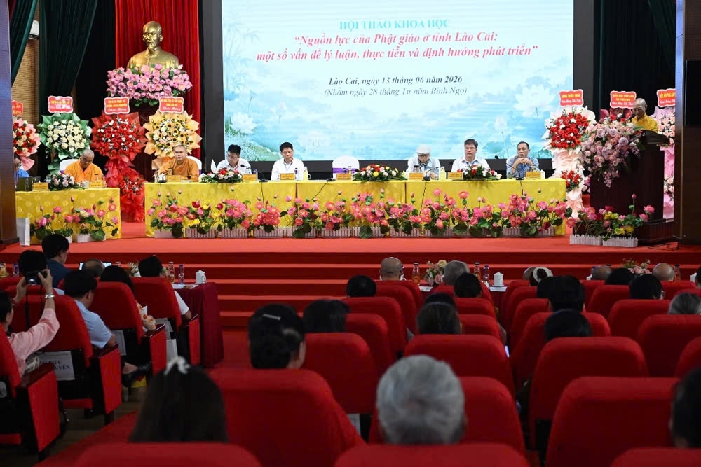 Quang cảnh Hội thảo khoa học Nguồn lực của Phật giáo ở tỉnh Lào Cai: Một số vấn đề lý luận, thực tiễn và định hướng phát triển