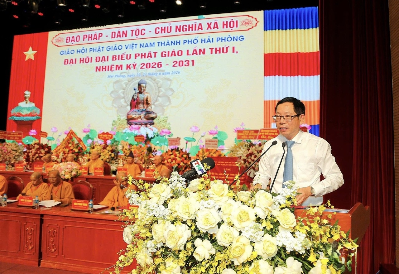 Ông Vũ Tiến Phụng - Ủy viên Ban Thường vụ Thành ủy, Phó Chủ tịch UBND thành phố Hải Phòng phát biểu tại Đại hội