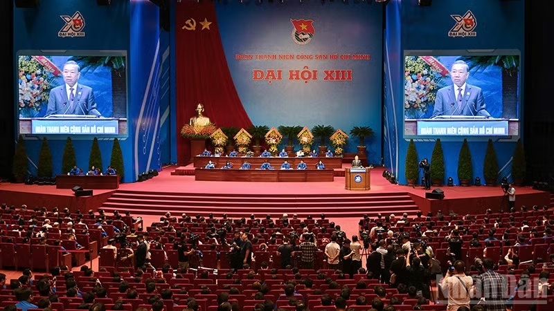 Toàn cảnh phiên trọng thể Đại hội đại biểu toàn quốc Đoàn Thanh niên Cộng sản Hồ Chí Minh lần thứ XIII.