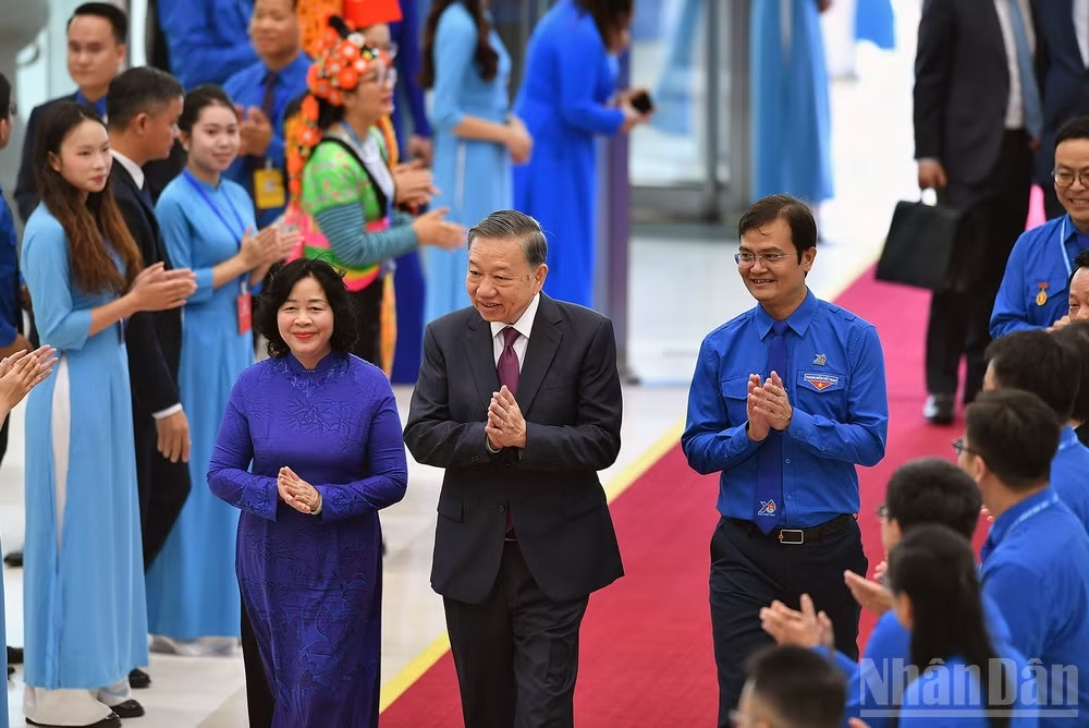 Tổng Bí thư, Chủ tịch nước Tô Lâm và các đồng chí lãnh đạo Đảng, Nhà nước đến dự Đại hội.
