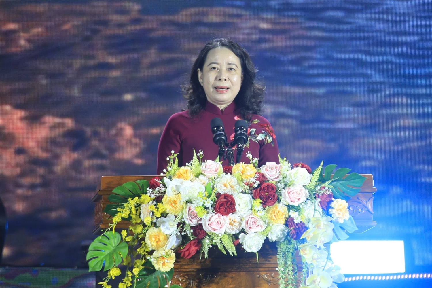 Đồng chí Võ Thị Ánh Xuân - Bí thư Trung ương Đảng, Phó Chủ tịch Nước phát biểu khai mạc Ngày hội Văn hóa dân tộc Chăm lần thứ VI
