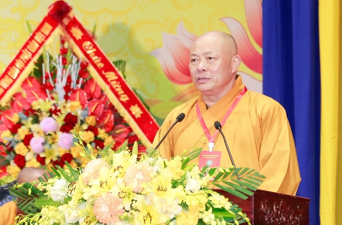 Thượng tọa Thích Tâm Định - Trưởng ban Trị sự Giáo hội Phật giáo Việt Nam tỉnh Thanh Hóa Khóa VIII, Trưởng ban Tổ chức phát biểu tại Đại hội.