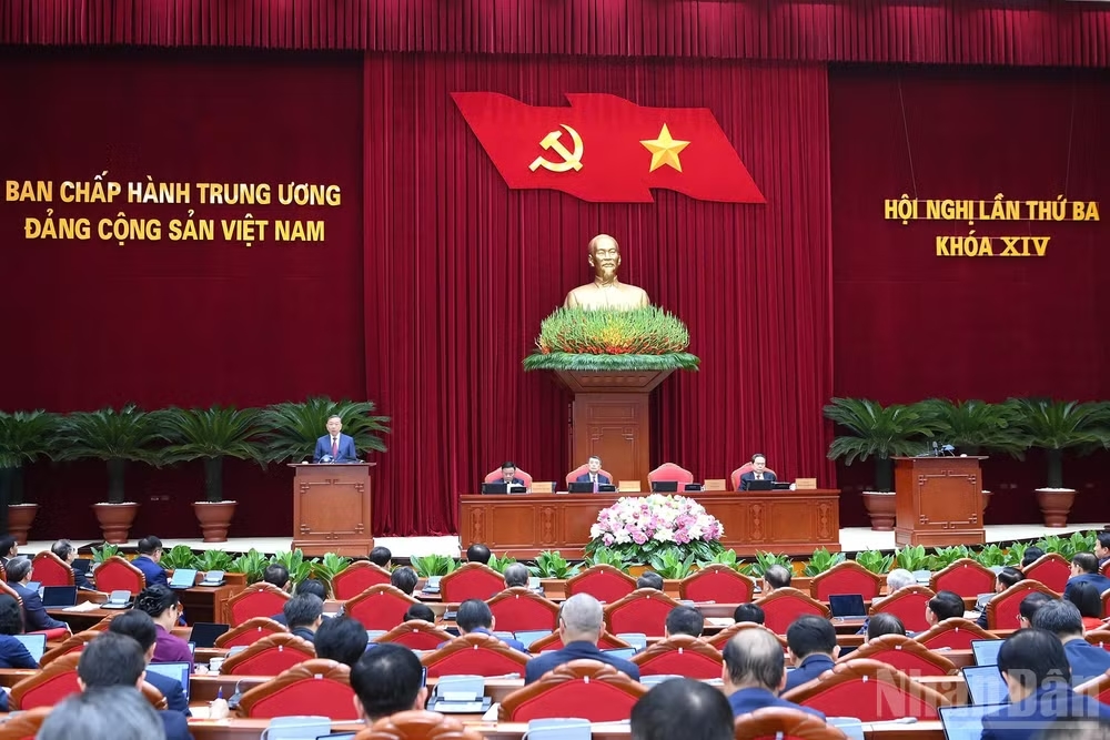 Hội nghị lần thứ ba Ban Chấp hành Trung ương Đảng Cộng sản Việt Nam khóa XIV. (Ảnh: ĐĂNG KHOA)