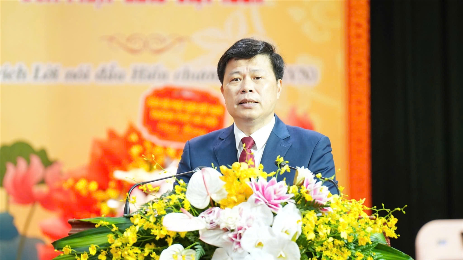 Ông Trần Quốc Toản, Phó Bí thư Thường trực Tỉnh ủy, Chủ tịch Ủy ban Mặt trận Tổ quốc Việt Nam tỉnh, Trưởng ban Chỉ đạo công tác tôn giáo tỉnh phát biểu tại Đại hội
