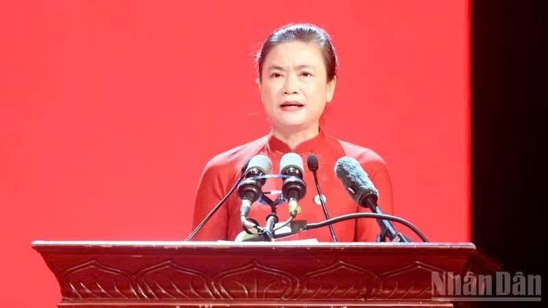 Chủ tịch Hội Chữ thập đỏ Việt Nam Đỗ Thị Thu Thảo phát biểu khai mạc. (Ảnh: ĐĂNG KHOA)