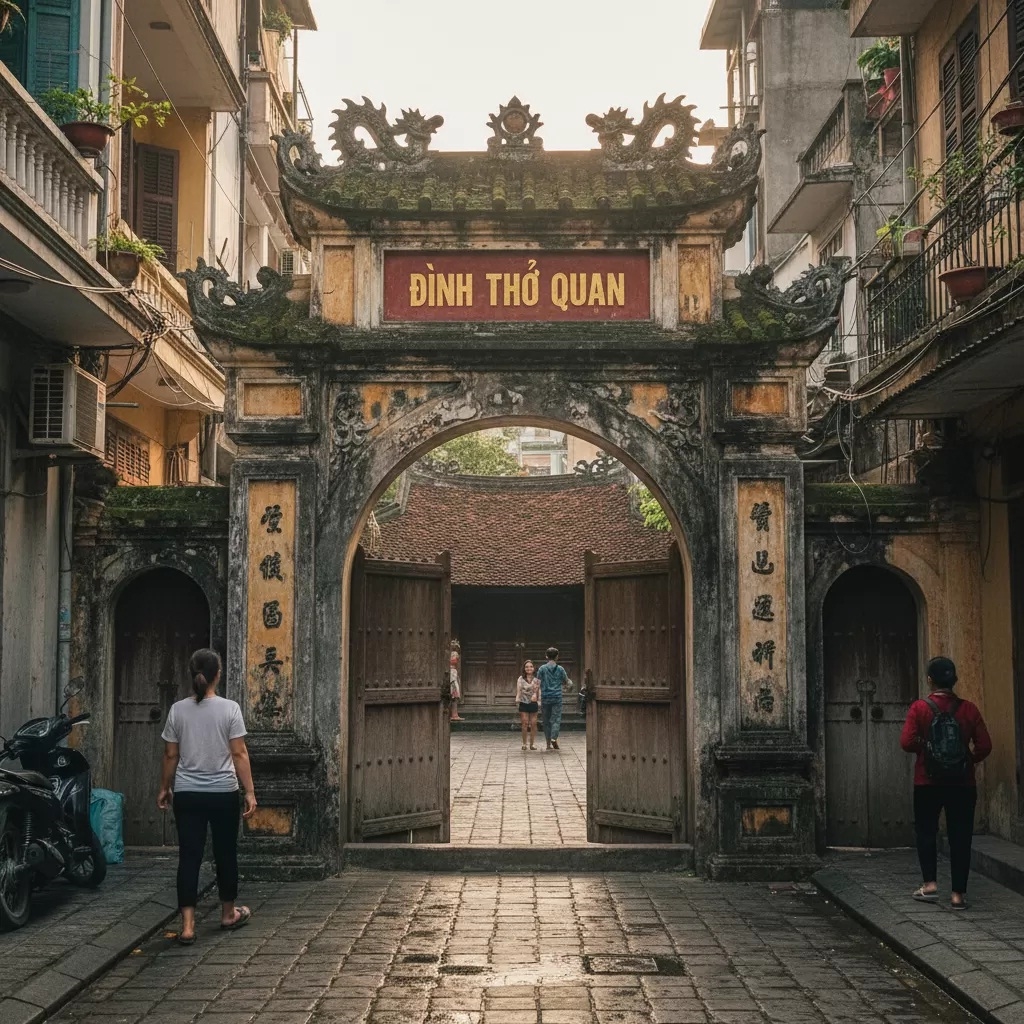 Đình nằm trong con ngõ nhỏ Thổ Quan đi sâu vào khoảng vài trăm mét