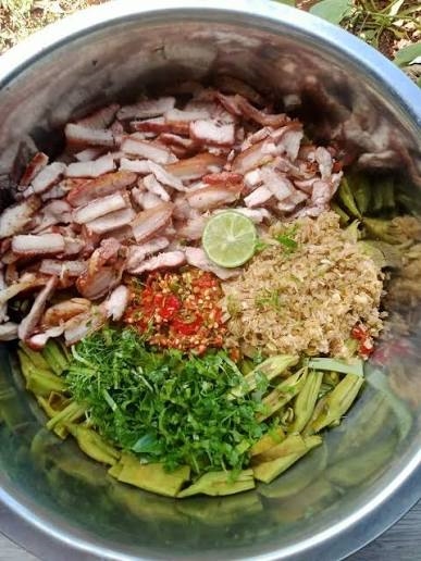 Nguyên liệu chính của nộm núc nác là quả núc nác, các nguyên liệu và gia vị khác được lựa chọn theo sở thích, khẩu vị và điều kiện chế biến của người thưởng thức