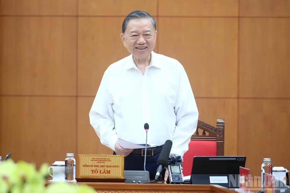 Tổng Bí thư, Chủ tịch nước Tô Lâm phát biểu chỉ đạo tại cuộc làm việc. (Ảnh: ĐĂNG KHOA)