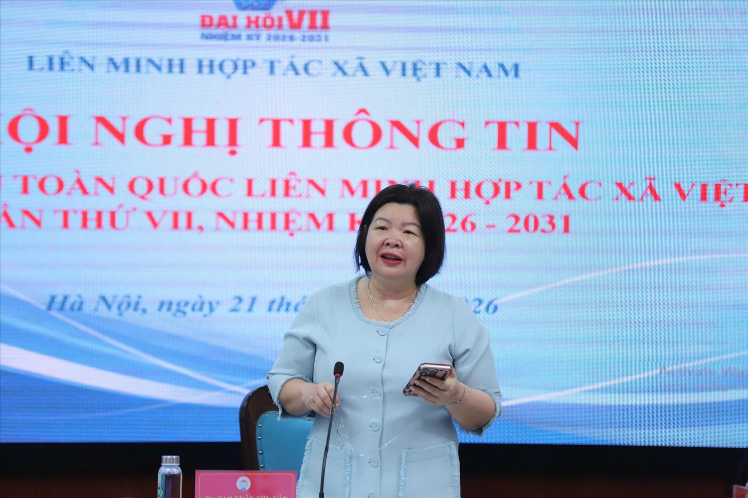 Chủ tịch Liên minh Hợp tác xã Việt Nam Cao Xuân Thu Vân phát biểu tại Hội nghị