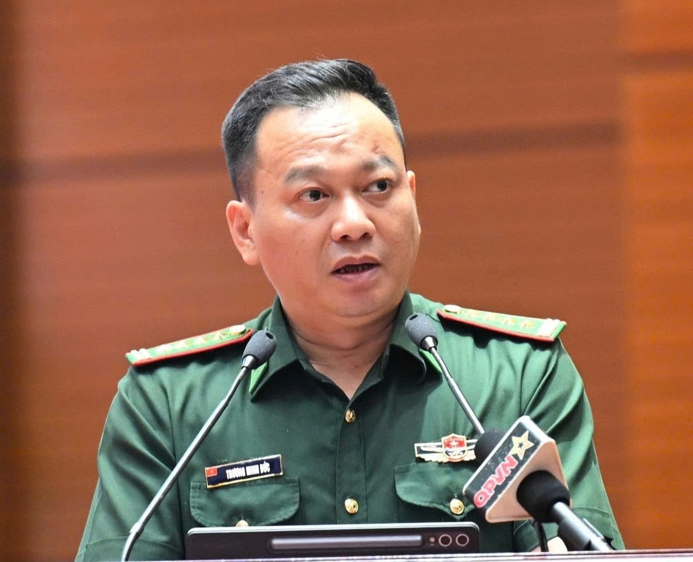 Đại tá Trương Minh Đức, Chỉ huy trưởng Bộ đội Biên phòng tỉnh Lai Châu phát biểu tại Hội nghị