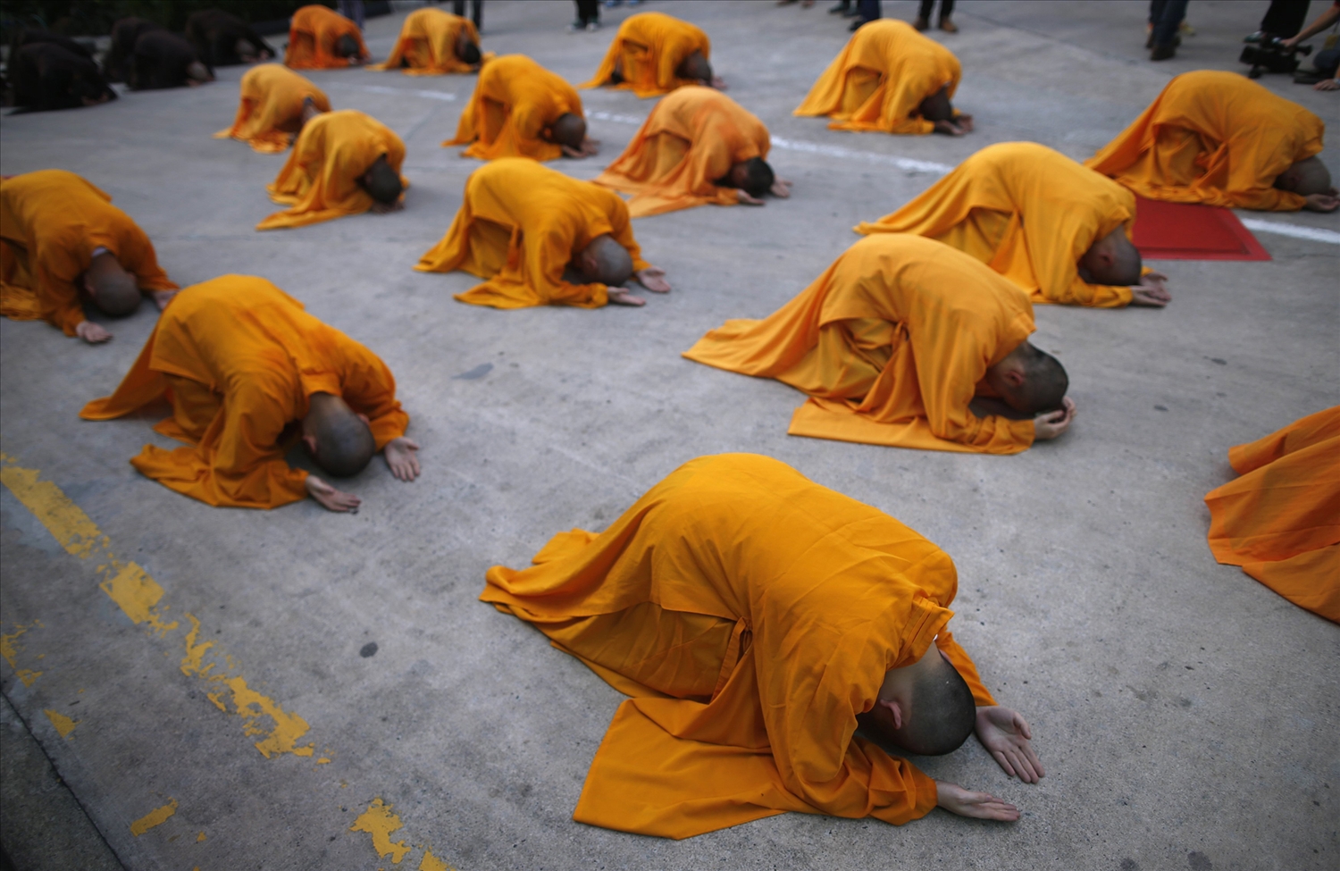 The three bows are an act of reverence to the Three Precious Jewels: the Buddha, the Dharma and the Sangha 