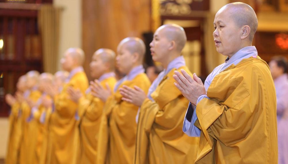 When performing prostrations, a Buddhist presses their palms together, symbolizing single-mindedness