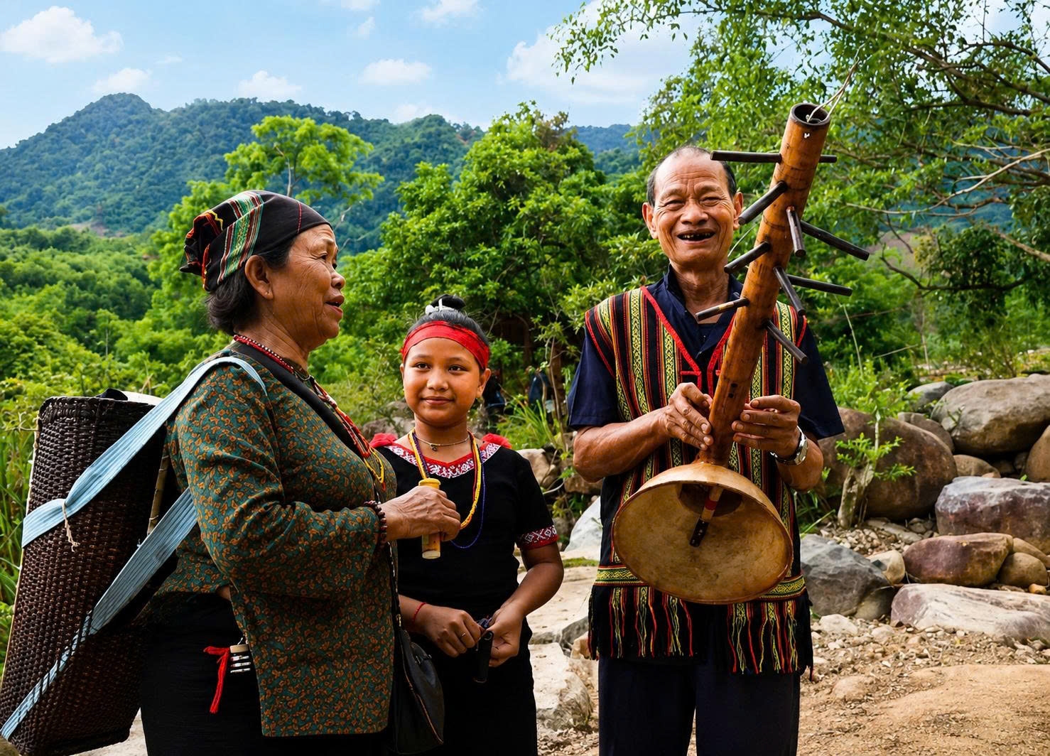 Âm thanh nhạc cụ truyền thống của đồng bào Ca Dong mang đến trải nghiệm văn hóa đặc sắc cho du khách tại Hồ Rà Hách - Suối Ruông