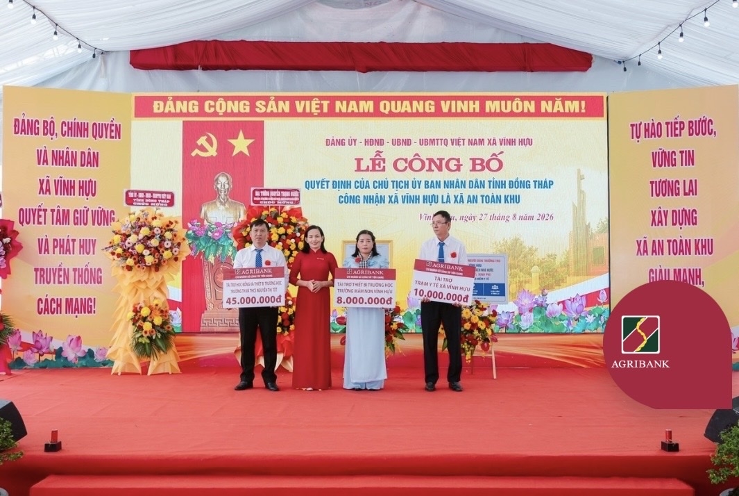 Trường Mầm non Vĩnh Hựu (Đồng Tháp) - công trình được Agribank Chi nhánh Tiền Giang tài trợ thiết bị dạy và học.